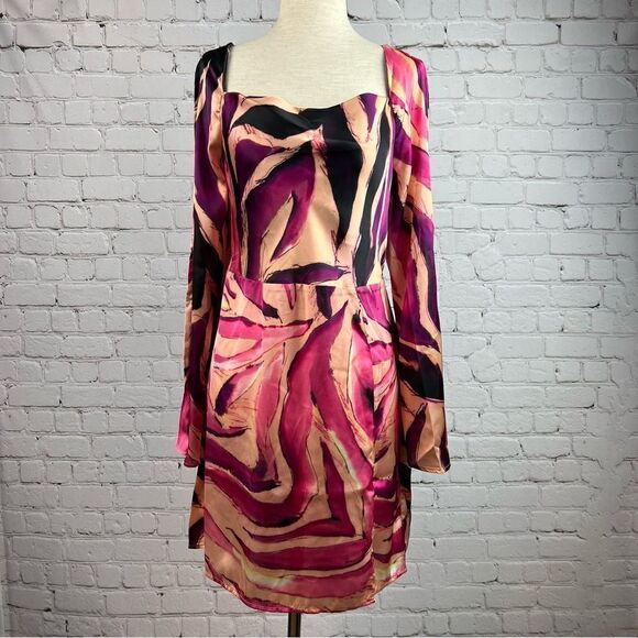 NEW with Tags Topshop Cowl Neck Flute Sleeve Abstract Animal Print Mini Dress 8 - Picture 1 of 16